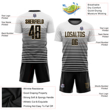 Load image into Gallery viewer, Custom White Black-Old Gold Sublimation Soccer Uniform Jersey