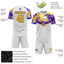 Load image into Gallery viewer, Custom White Gold-Purple Sublimation Soccer Uniform Jersey