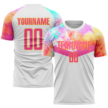 Load image into Gallery viewer, Custom White Pink-Gold Sublimation Soccer Uniform Jersey