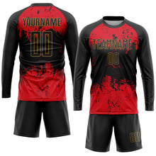 Load image into Gallery viewer, Custom Black Red-Gold Sublimation Soccer Uniform Jersey