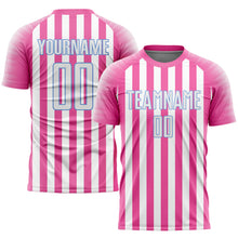 Load image into Gallery viewer, Custom Pink White-Light Blue Sublimation Soccer Uniform Jersey