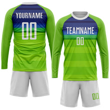 Load image into Gallery viewer, Custom Neon Green White-Royal Sublimation Soccer Uniform Jersey