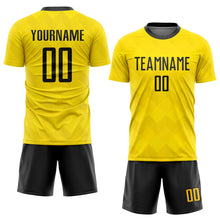 Load image into Gallery viewer, Custom Gold Black Sublimation Soccer Uniform Jersey