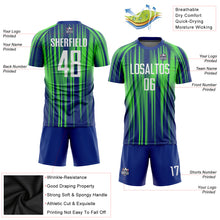 Load image into Gallery viewer, Custom Neon Green White-Royal Sublimation Soccer Uniform Jersey