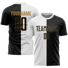 Load image into Gallery viewer, Custom White Black-Old Gold Sublimation Split Fashion Soccer Uniform Jersey