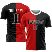 Load image into Gallery viewer, Custom Red Black-White Sublimation Split Fashion Soccer Uniform Jersey
