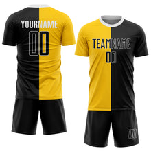 Load image into Gallery viewer, Custom Gold Black-White Sublimation Split Fashion Soccer Uniform Jersey