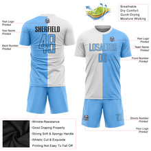 Load image into Gallery viewer, Custom White Light Blue-Black Sublimation Split Fashion Soccer Uniform Jersey