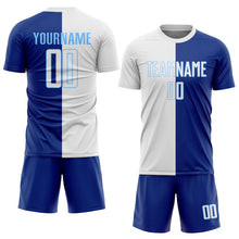 Load image into Gallery viewer, Custom Royal White-Light Blue Sublimation Split Fashion Soccer Uniform Jersey