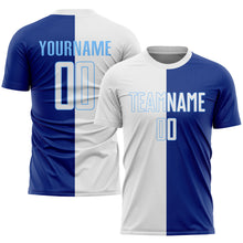 Load image into Gallery viewer, Custom Royal White-Light Blue Sublimation Split Fashion Soccer Uniform Jersey