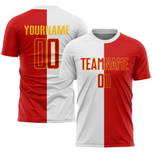 Load image into Gallery viewer, Custom White Red-Gold Sublimation Split Fashion Soccer Uniform Jersey