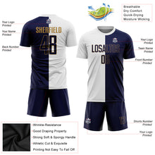 Load image into Gallery viewer, Custom White Navy-Old Gold Sublimation Split Fashion Soccer Uniform Jersey