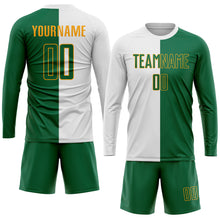 Load image into Gallery viewer, Custom White Kelly Green-Gold Sublimation Split Fashion Soccer Uniform Jersey