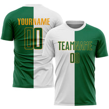 Load image into Gallery viewer, Custom White Kelly Green-Gold Sublimation Split Fashion Soccer Uniform Jersey