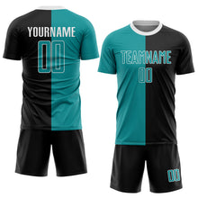 Load image into Gallery viewer, Custom Black Teal-White Sublimation Split Fashion Soccer Uniform Jersey