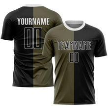Load image into Gallery viewer, Custom Olive Black-White Sublimation Split Fashion Salute To Service Soccer Uniform Jersey