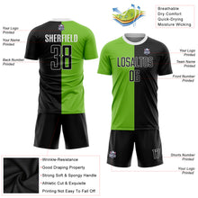 Load image into Gallery viewer, Custom Neon Green Black-White Sublimation Split Fashion Soccer Uniform Jersey