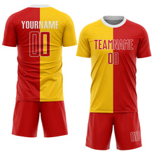 Load image into Gallery viewer, Custom Gold Red-White Sublimation Split Fashion Soccer Uniform Jersey