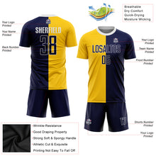 Load image into Gallery viewer, Custom Gold Navy-White Sublimation Split Fashion Soccer Uniform Jersey