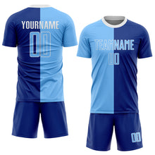 Load image into Gallery viewer, Custom Royal Light Blue-White Sublimation Split Fashion Soccer Uniform Jersey
