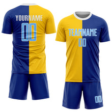 Load image into Gallery viewer, Custom Royal Light Blue-Gold Sublimation Split Fashion Soccer Uniform Jersey