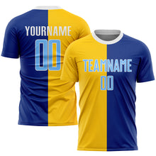 Load image into Gallery viewer, Custom Royal Light Blue-Gold Sublimation Split Fashion Soccer Uniform Jersey