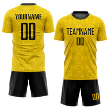 Load image into Gallery viewer, Custom Gold Black Sublimation Soccer Uniform Jersey