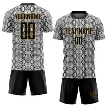 Load image into Gallery viewer, Custom Black Black-Old Gold Sublimation Snakeskin Soccer Uniform Jersey