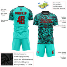 Load image into Gallery viewer, Custom Aqua Red-Black Sublimation Soccer Uniform Jersey