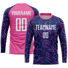 Load image into Gallery viewer, Custom Navy White-Pink Sublimation Soccer Uniform Jersey