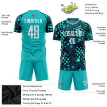 Load image into Gallery viewer, Custom Aqua White-Navy Sublimation Soccer Uniform Jersey