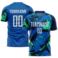 Load image into Gallery viewer, Custom Royal White-Neon Green Sublimation Soccer Uniform Jersey