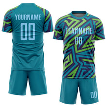 Load image into Gallery viewer, Custom Teal Light Blue-Kelly Green Sublimation Soccer Uniform Jersey