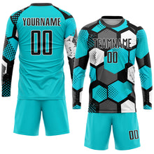 Load image into Gallery viewer, Custom Aqua Black-White Sublimation Soccer Uniform Jersey