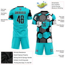 Load image into Gallery viewer, Custom Aqua Black-White Sublimation Soccer Uniform Jersey