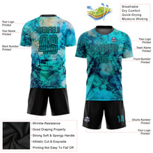 Load image into Gallery viewer, Custom Tie Dye Teal-Black Sublimation Soccer Uniform Jersey