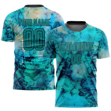 Load image into Gallery viewer, Custom Tie Dye Teal-Black Sublimation Soccer Uniform Jersey