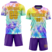 Load image into Gallery viewer, Custom Tie Dye Gold-Purple Sublimation Soccer Uniform Jersey