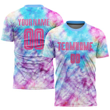Load image into Gallery viewer, Custom Tie Dye Pink-Light Blue Sublimation Soccer Uniform Jersey