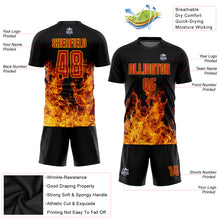 Load image into Gallery viewer, Custom Black Red-Gold Flame Sublimation Soccer Uniform Jersey