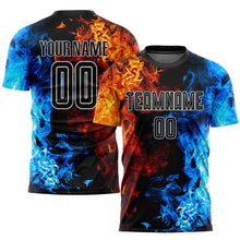 Load image into Gallery viewer, Custom Figure Black-White Flame Sublimation Soccer Uniform Jersey