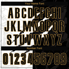 Load image into Gallery viewer, Custom Graffiti Pattern Black-Old Gold Scratch Sublimation Soccer Uniform Jersey