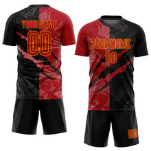 Load image into Gallery viewer, Custom Graffiti Pattern Red-Gold Scratch Sublimation Soccer Uniform Jersey