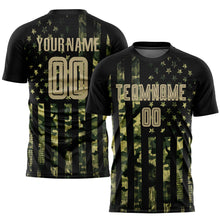 Load image into Gallery viewer, Custom Camo Vegas Gold-Black American Flag Fashion Sublimation Salute To Service Soccer Uniform Jersey
