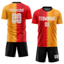 Load image into Gallery viewer, Custom Gold White-Black Sublimation Soccer Uniform Jersey
