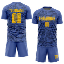 Load image into Gallery viewer, Custom Light Blue Gold-Black Third Sublimation Soccer Uniform Jersey