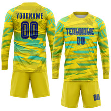 Load image into Gallery viewer, Custom Gold Royal-Light Blue Away Sublimation Soccer Uniform Jersey