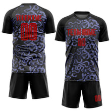 Load image into Gallery viewer, Custom Black Red-Purple Third Sublimation Soccer Uniform Jersey