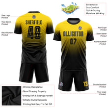 Load image into Gallery viewer, Custom Gold Black Sublimation Fade Fashion Soccer Uniform Jersey