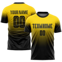 Load image into Gallery viewer, Custom Gold Black Sublimation Fade Fashion Soccer Uniform Jersey